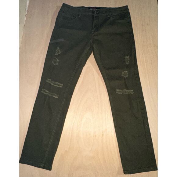 Copper Rivet Mens Jeans Olive Green Distressed Skinny 38x32 (measured 34x30) - Picture 7 of 11